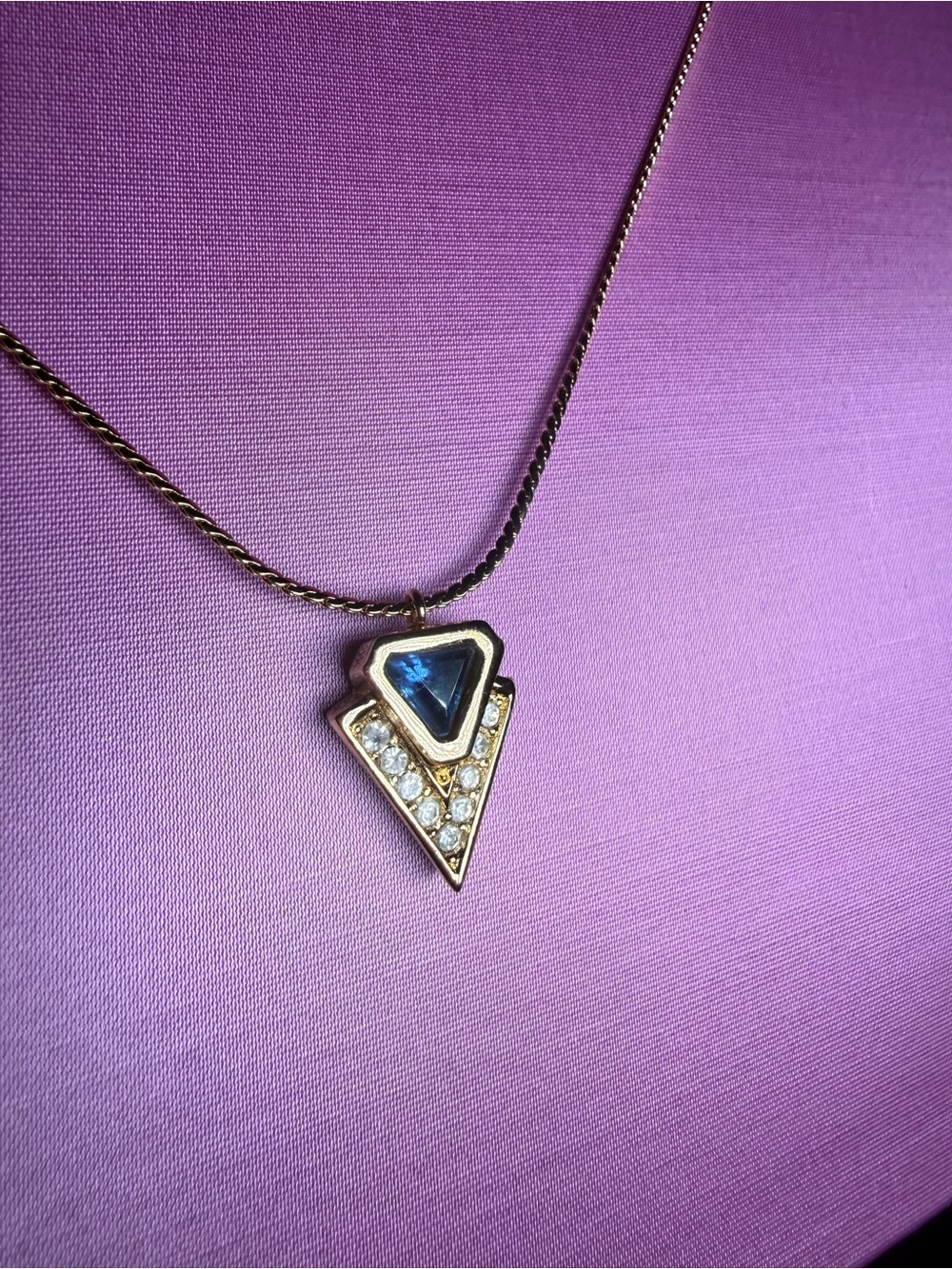 Dior Gold-Tone Necklace with Blue Triangle Crystal and Clear Accents